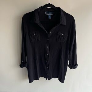 Karen Scott Sz XL Black Snap Collared 3/4 Sleeve EUC